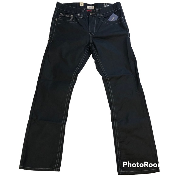 Antique Rivet Straight Leg Black Coated Denim Jeans No.10 Zip Men’s 32x30 NWT - Picture 1 of 12